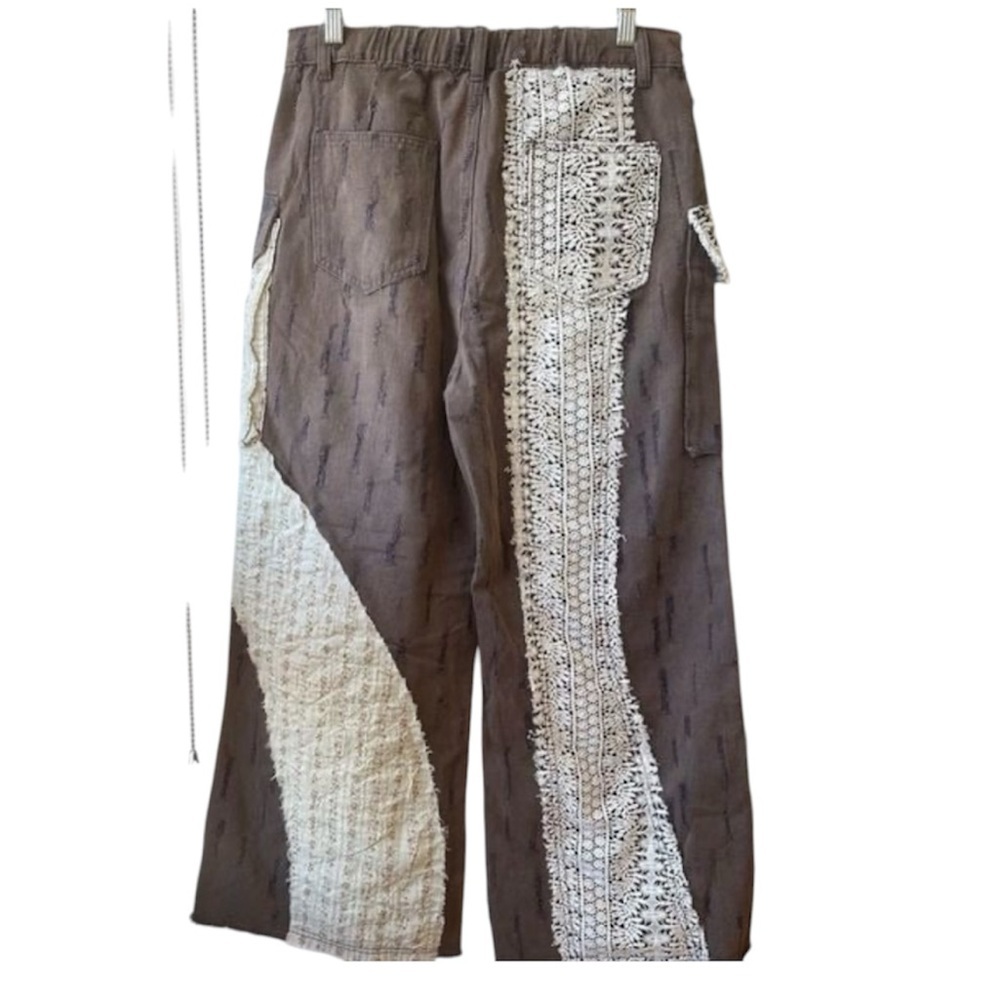 POL BROWN DISTRESSED CROCHET PATCHWORK WIDE LEG JEANS IN SIZE MEDIUM BRAND NEW - Picture 11 of 13